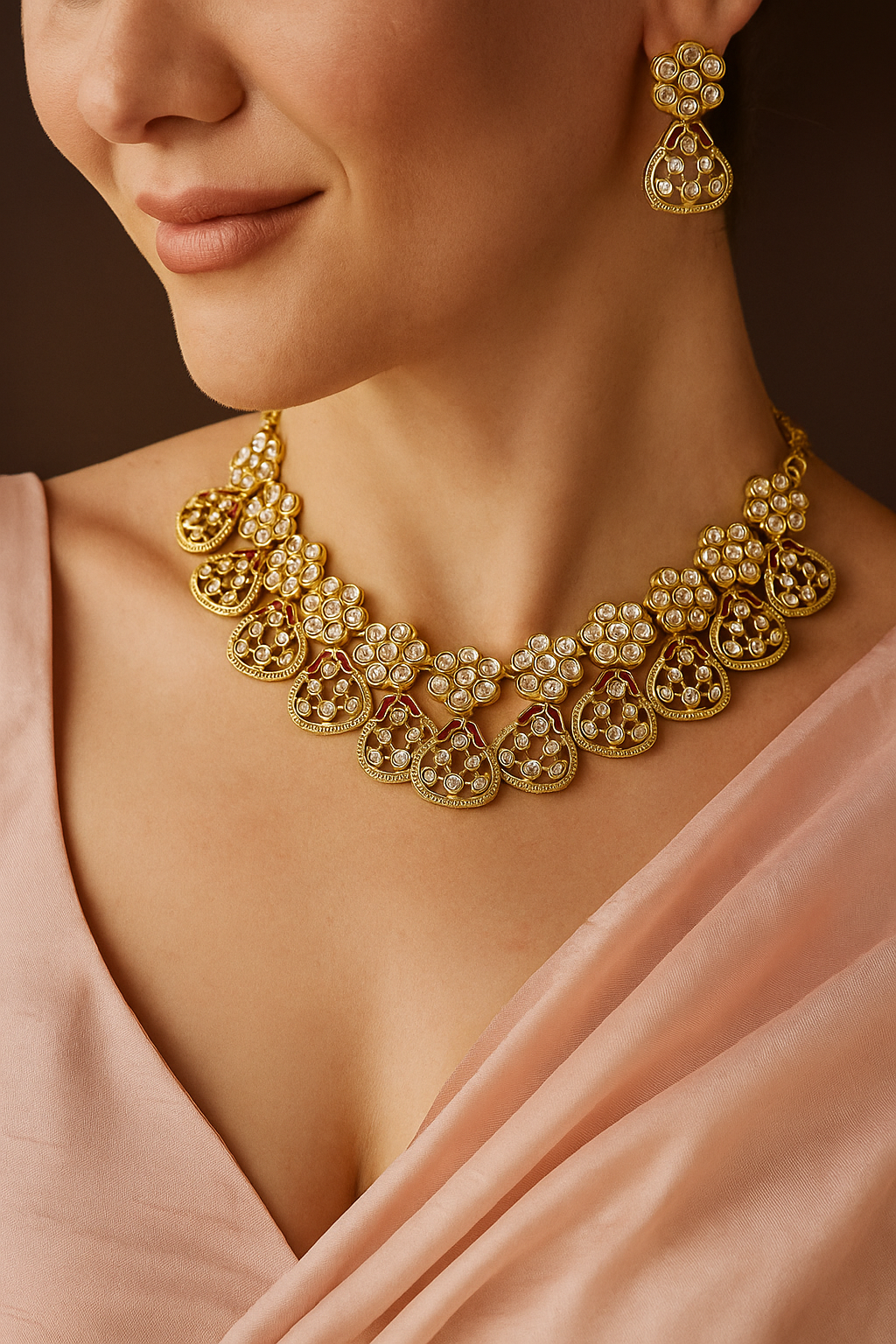 Floral Kundan Necklace Set with Earrings – Elegant Party & Bridal Wear